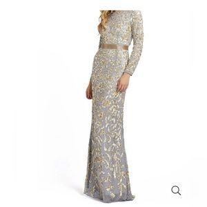 MacDuggal Sequin High-neck Long Sleeved Gown